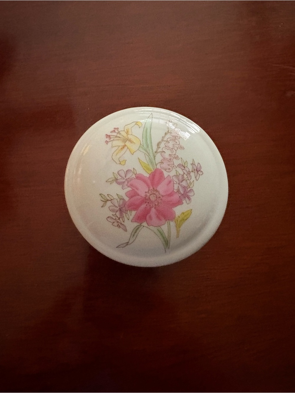 Vintage Floral Ceramic Trinket Box - Pink & Yellow Bloom Made in Japan